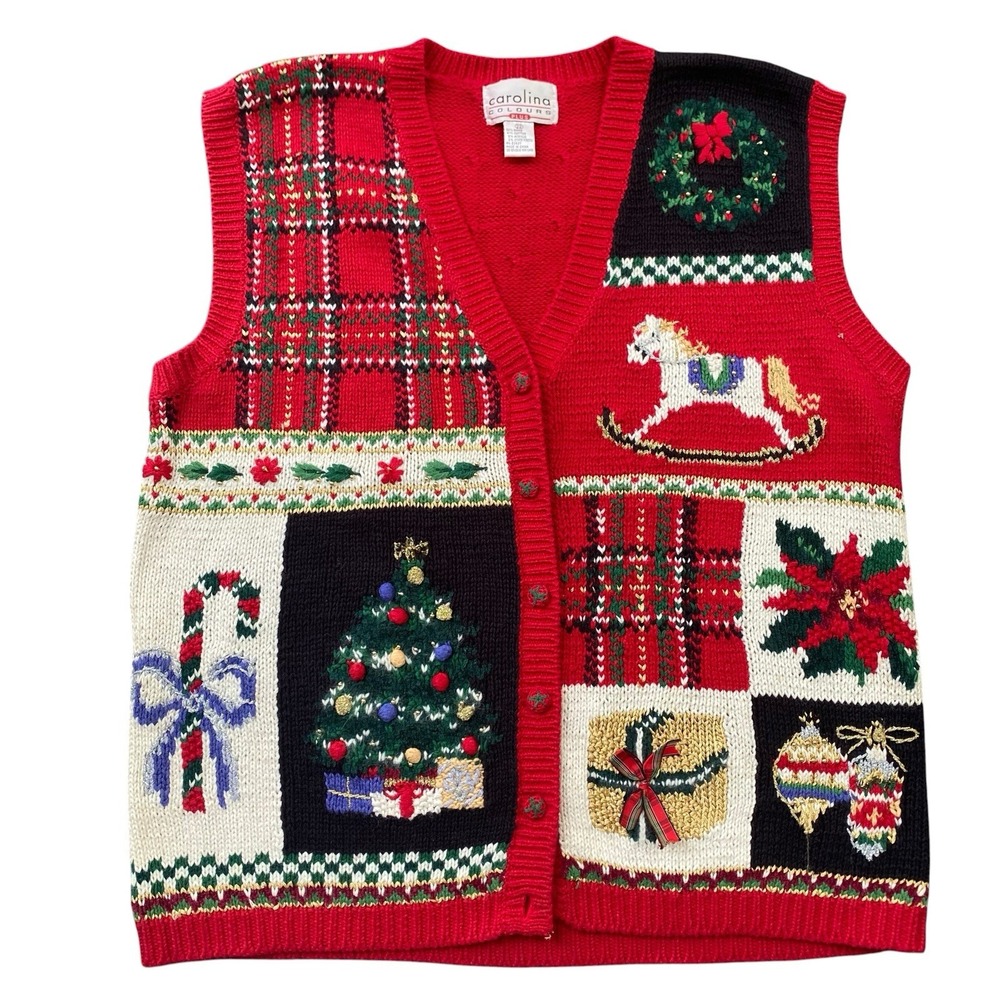 Vintage Carolina Colours Holiday Sweater Vest 22 Christmas Novelty Grandma